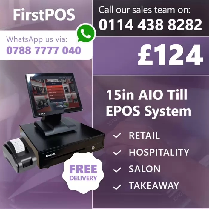 £124.00 15 Inch Touchscreen EPOS POS Cash Register Till System for Retail, Hospitality, Takeaway and Salon