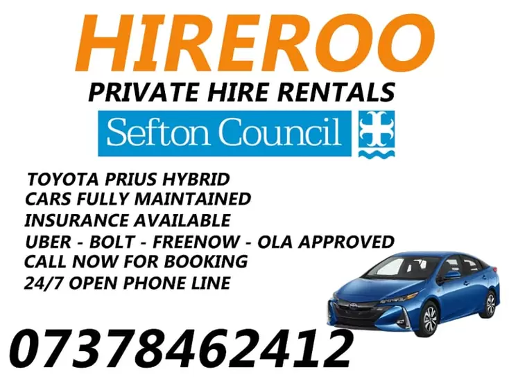 Private Hire Cars - Sefton Plate - Taxi Rentals - Toyota Prius - Private Hire